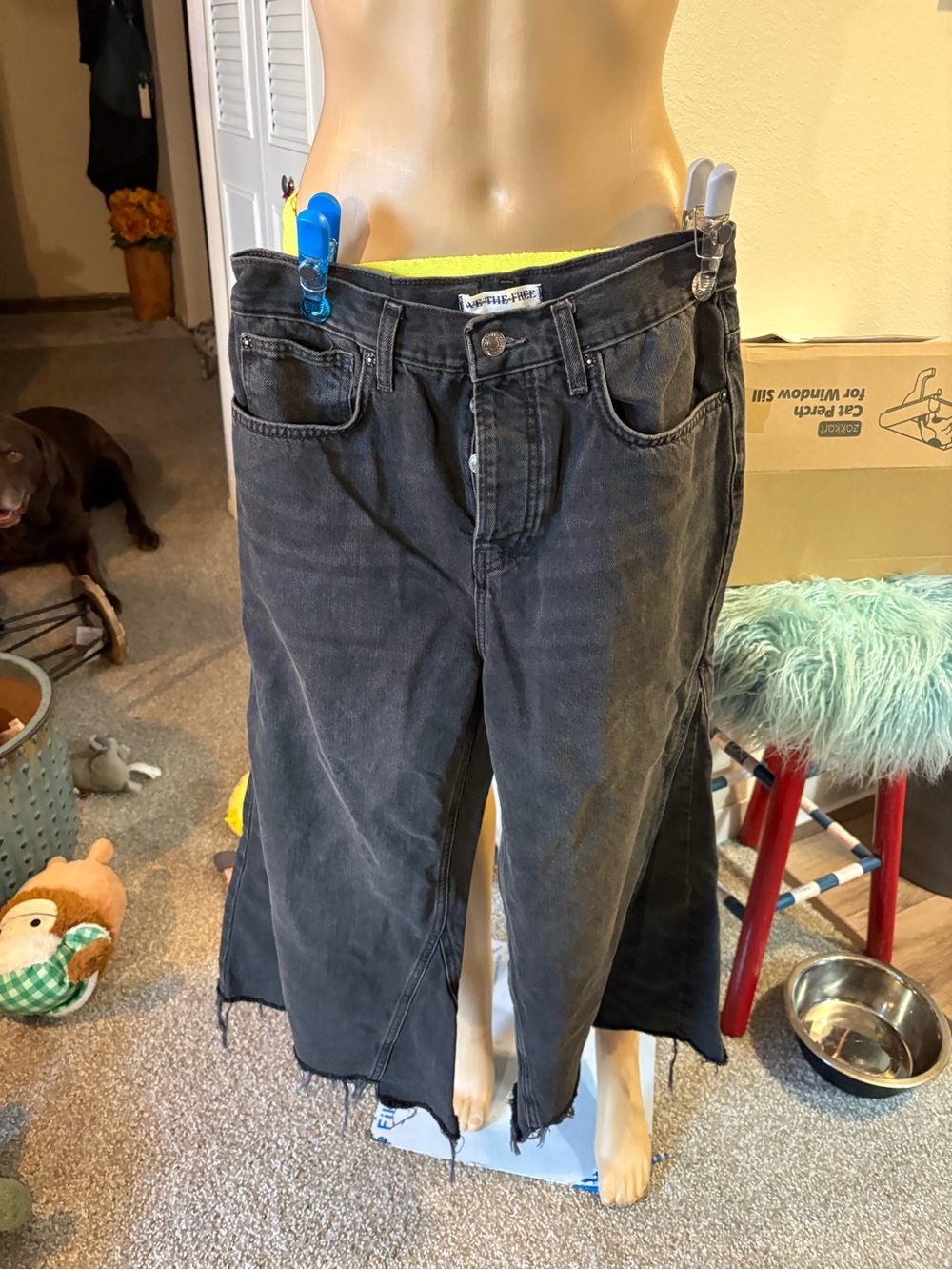 We The Free People Ripple Wide Leg Crop Jeans Culottes 28L